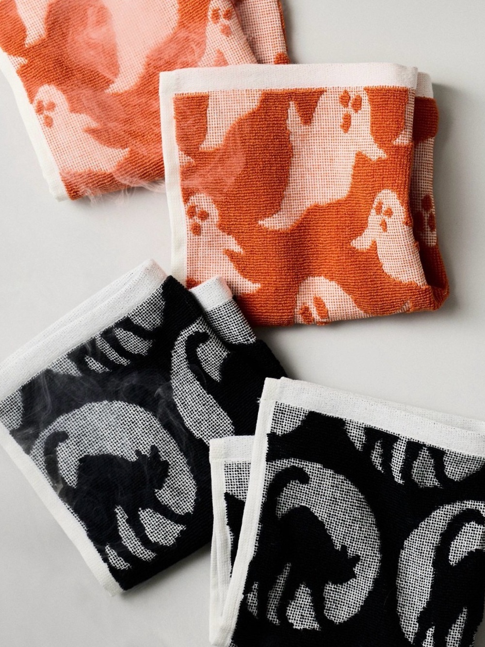 Anthropologie Halloween Dish Cloths Set of 4 Ghost Black Cat